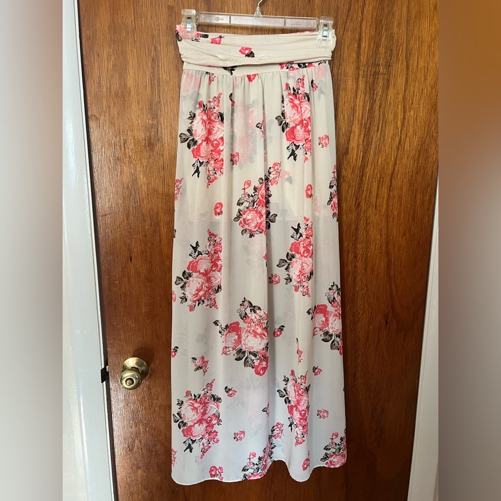 Guess Floral Maxi Skirt - Pink and Cream Size XS